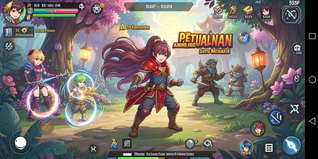 Tangkapan layar menampilkan pertempuran epik dalam game Anime.