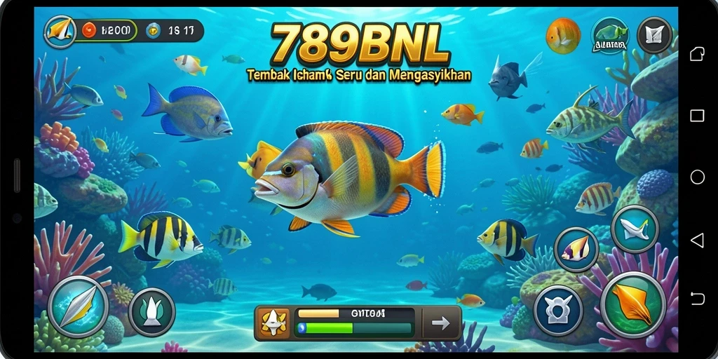 Screenshot utama dari gameplay Tembak Ikan yang menyenangkan.