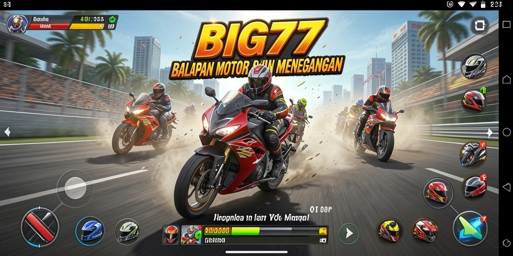Screenshot menunjukkan balapan mendebarkan di berbagai trek.