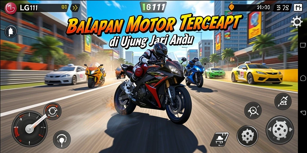 Tampilan gameplay LG111 yang menegangkan dan penuh adrenalin di trek balap.