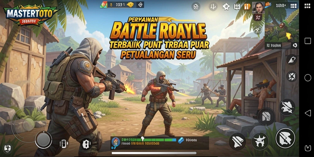 Screenshot MASTERTOTO menampilkan momen pertempuran seru dalam game Battle Royale.