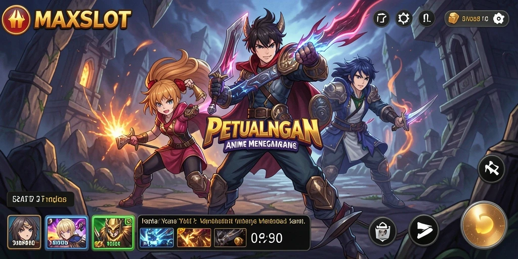 Tampilan gameplay menarik dari MAXSLOT dengan karakter anime ikonik.