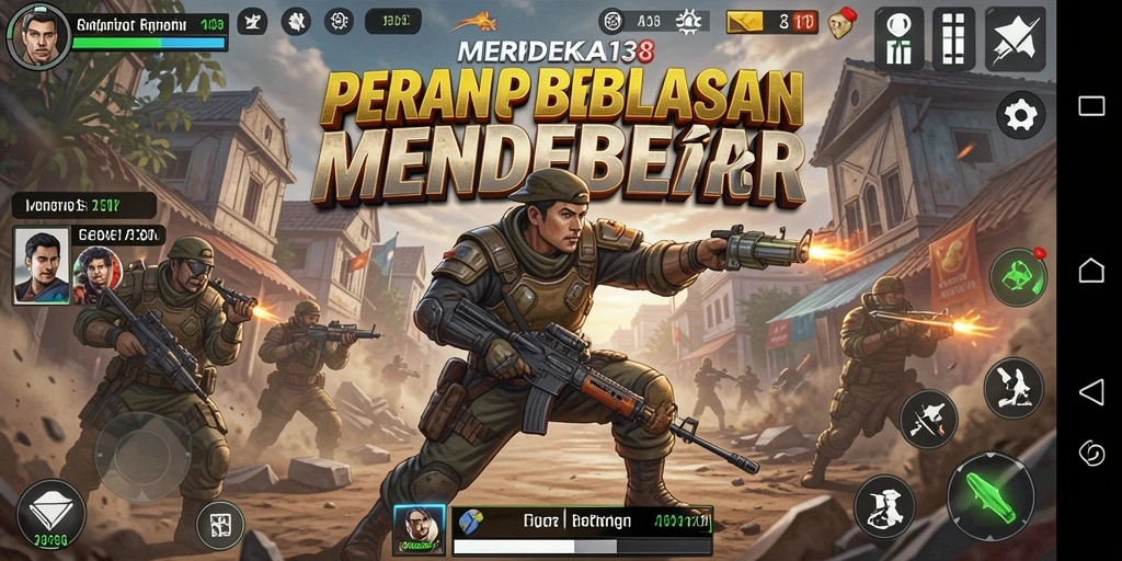 Tangkapan layar gameplay <strong>MERDEKA138</strong> menunjukkan aksi pertempuran yang mendebarkan.