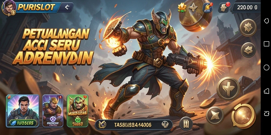 Tampilan gameplay menegangkan dari PURISLOT saat bertempur dengan musuh.