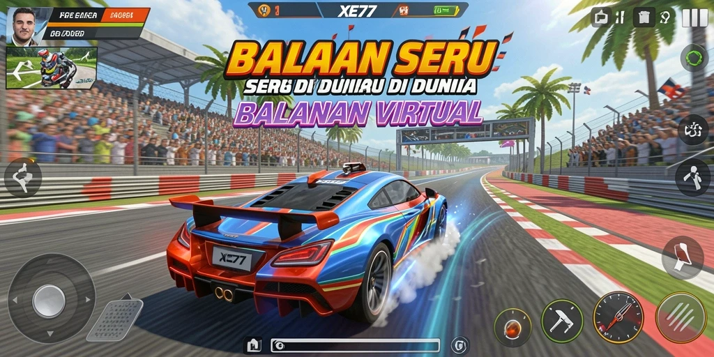 Screenshot XE77 menampilkan aksi balapan yang seru dan penuh adrenalin.